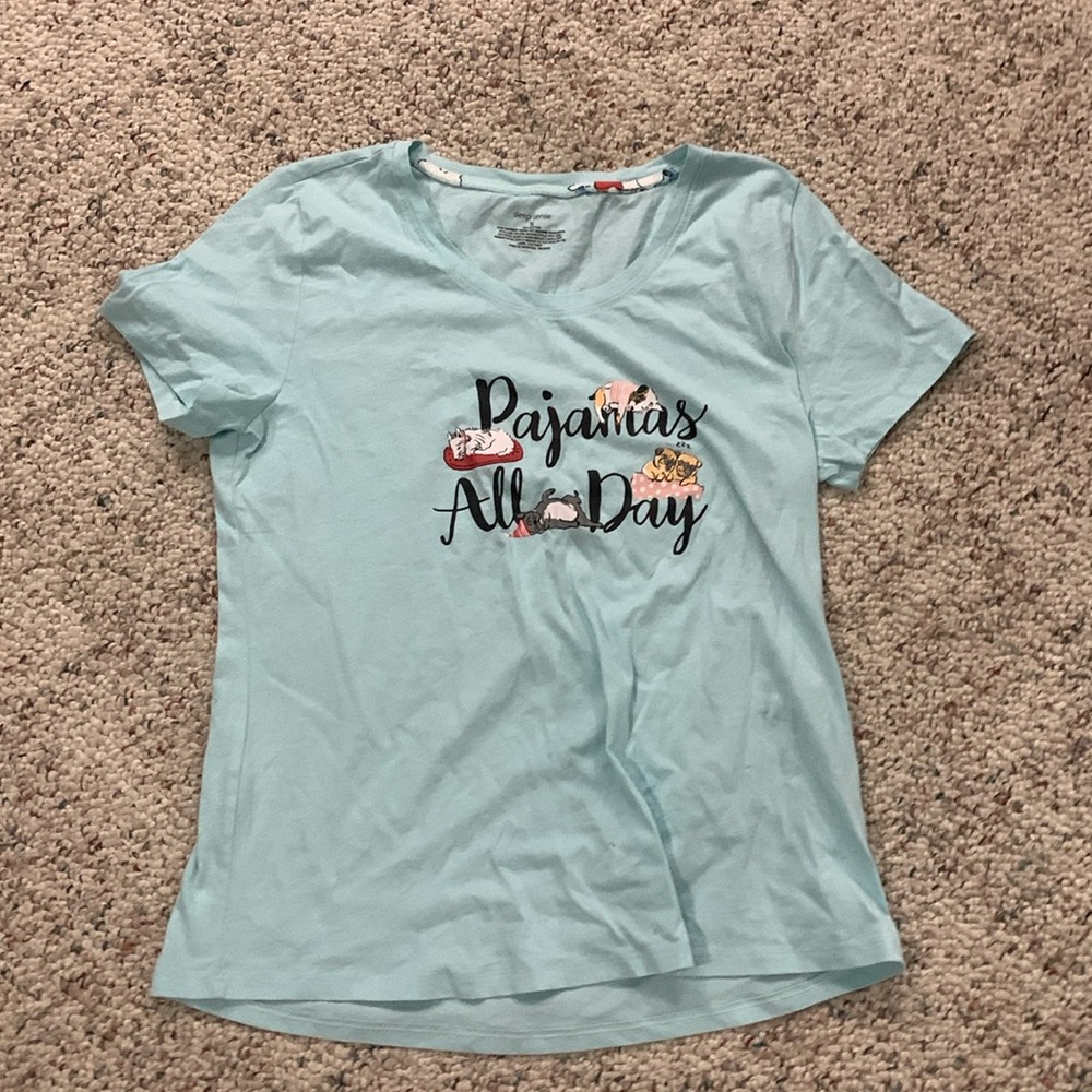 women’s small sleepwear in teal with dogs.